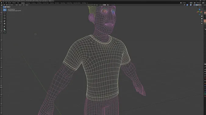 Low-poly quad topology 3D fitness character wireframe